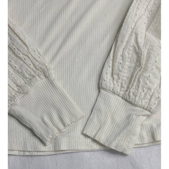 Audele Mock Neck Long Sleeve Top Eyelet Detail Ivory White Size L 2291 - Picture 7 of 7